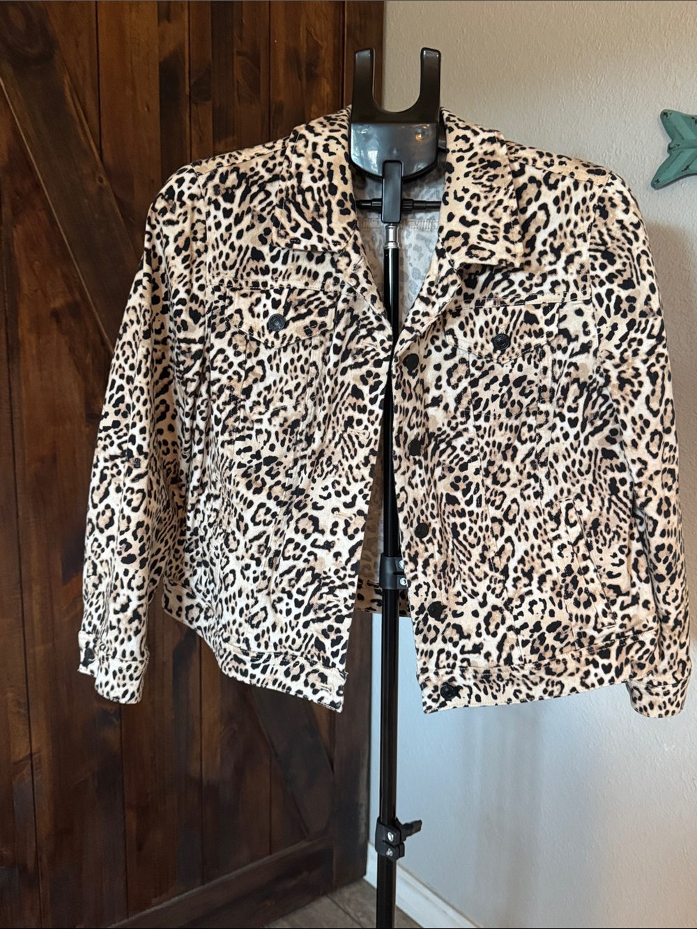 Chico's Leopard Print Jean Jacket - Cream & Black